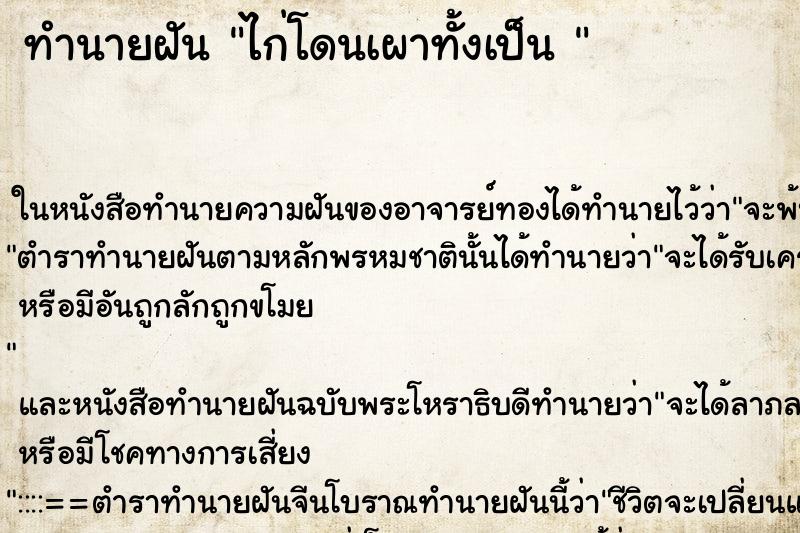 ทำนายฝัน ไก่โดนเผาทั้งเป็น 